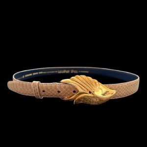 VTG The Leather Shop Genuine Snakeskin Gold Buckle Belt Size M